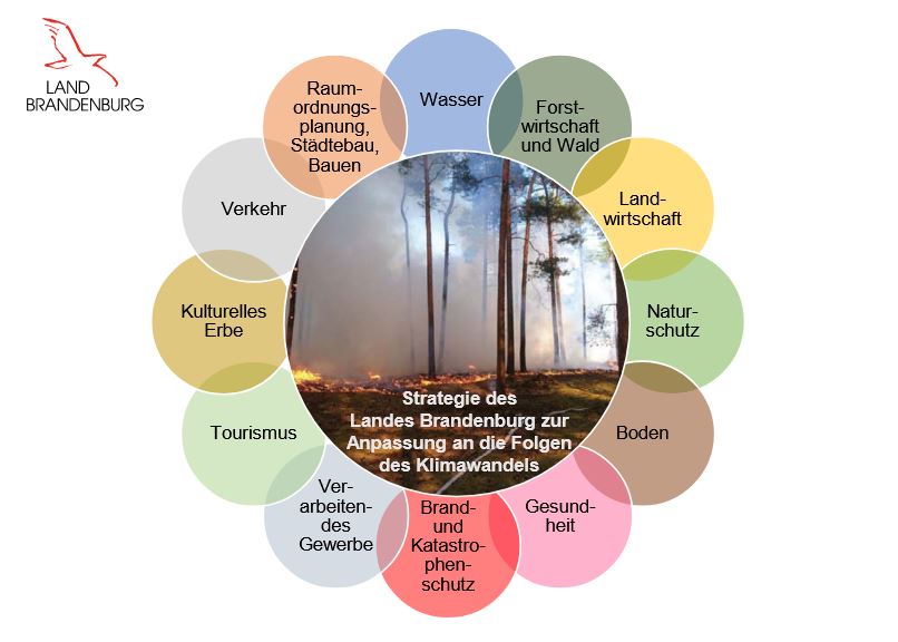 Schaubild mit den Handlungsfeldern der Startegie zur Klimaanpassung